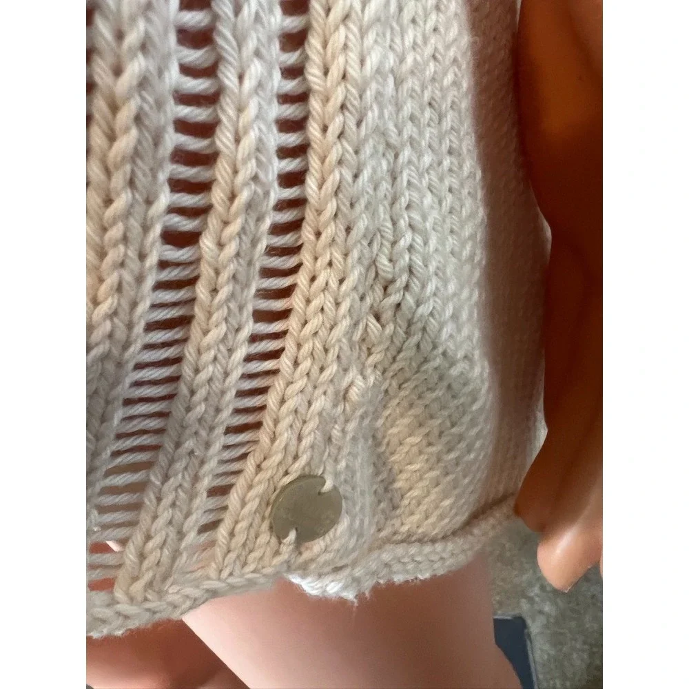 Pure Handknit Cream Cotton Lagenlook Flowy‎ Cardigan Sweater Vest S/M Boho Ivory